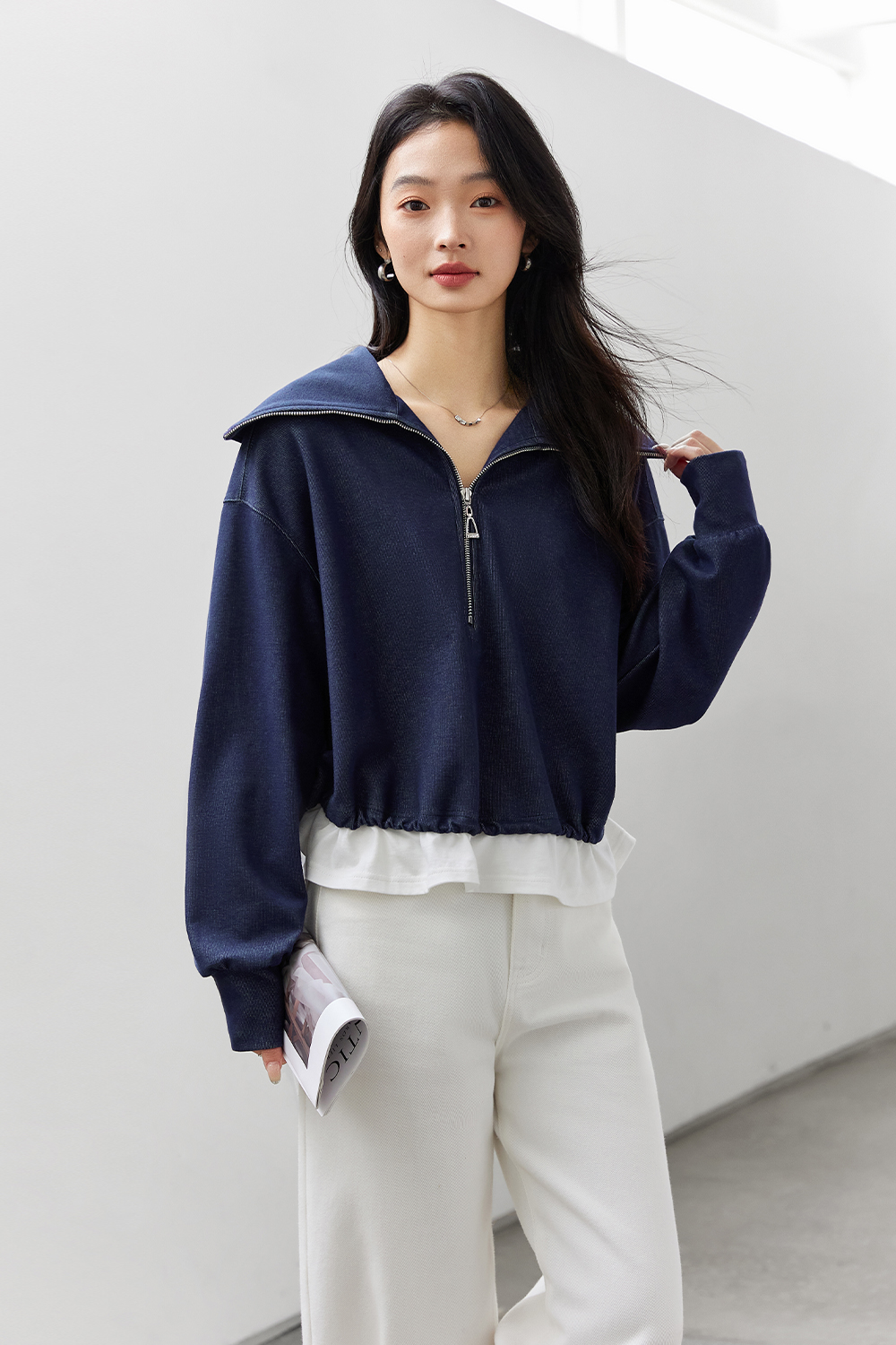 Two-Color Textured Sweatshirt-VIMLYSTORE