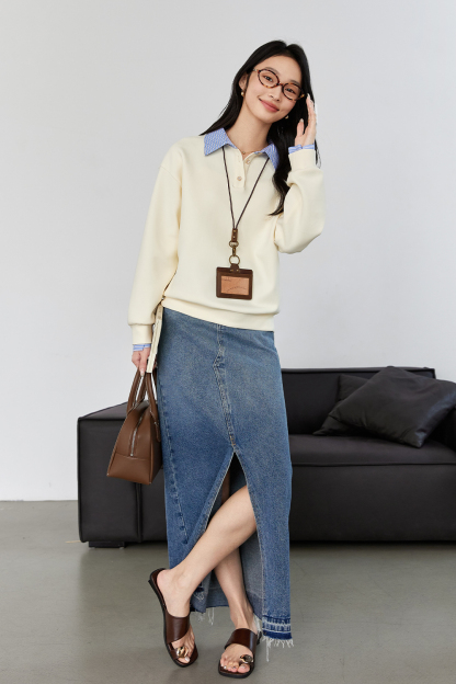 School Style Spliced Lapel Sweatshirt