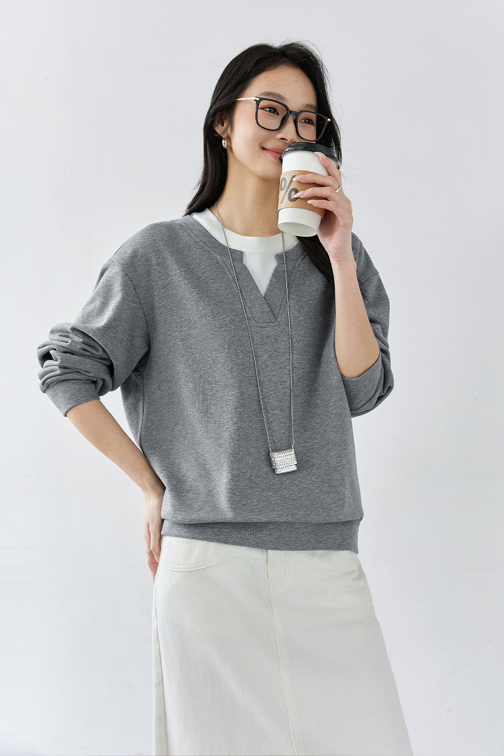Contrast Color Fake Two-Piece Cotton Sweatshirt-VIMLYSTORE