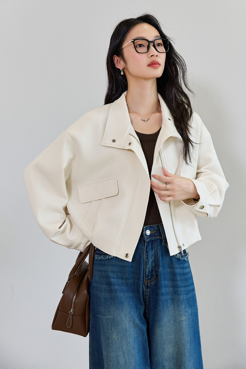 Workwear Style Short Lapel Jacket-VIMLYSTORE
