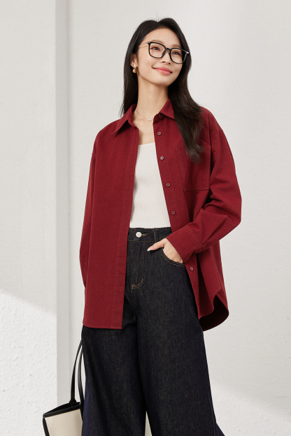Wine Red Long-Sleeved Shirt