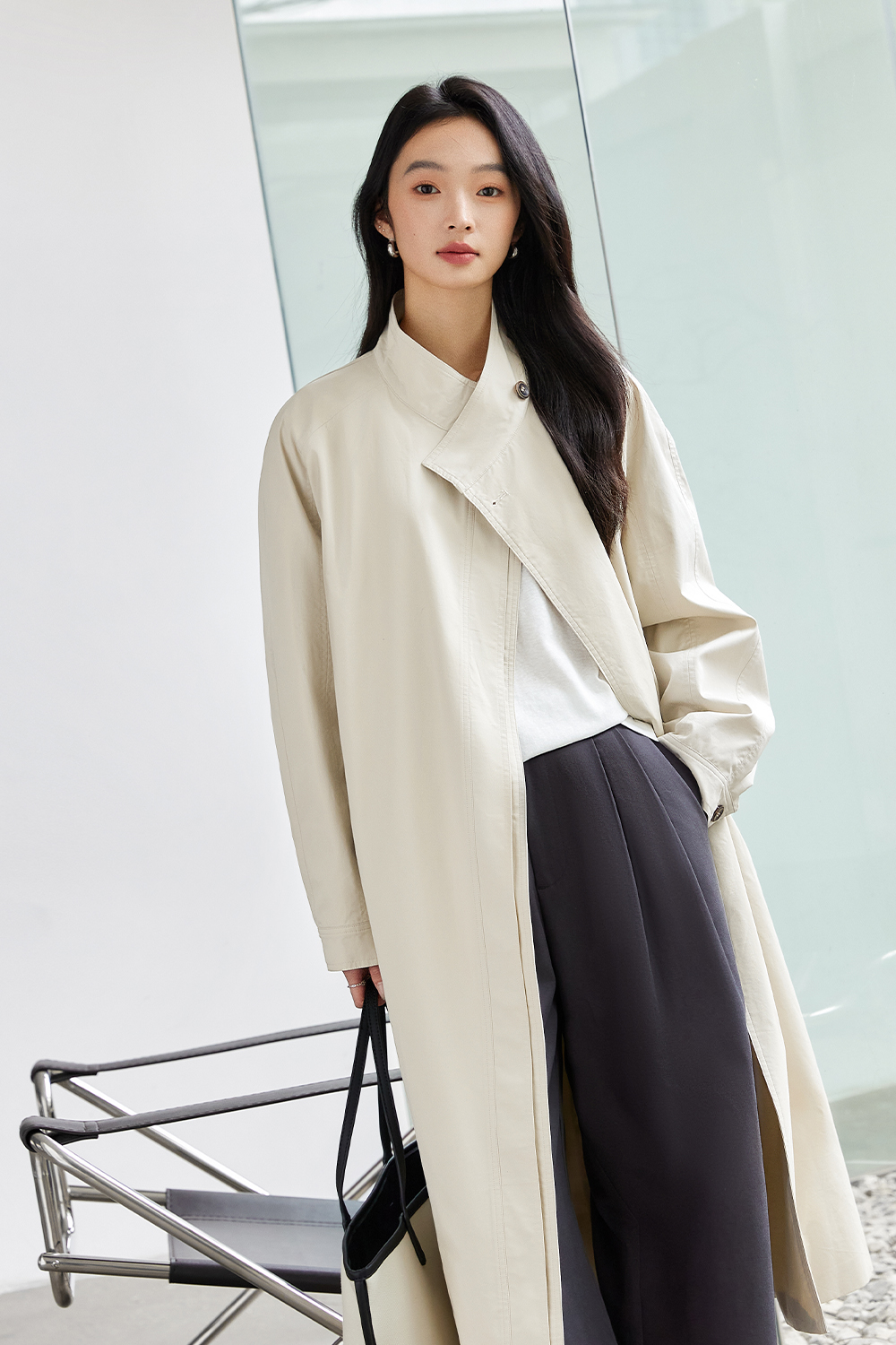Stand-Up Collar Buttoned Trench Coat-VIMLYSTORE