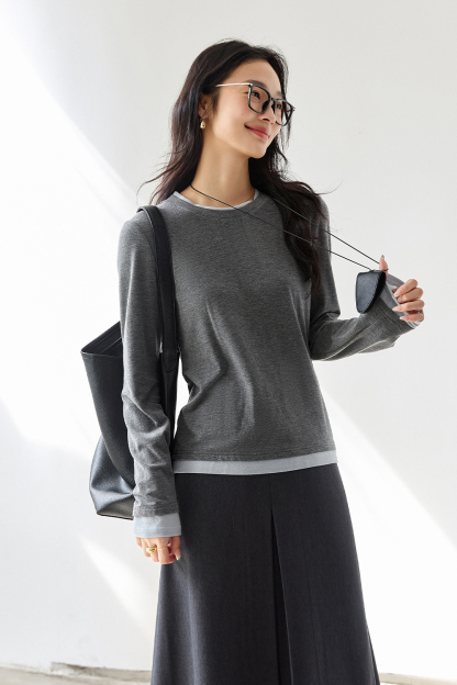 Contrast Color Round Neck T-Shirt