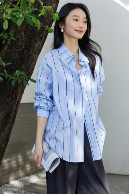 Blue And White Striped Pure Cotton Shirt