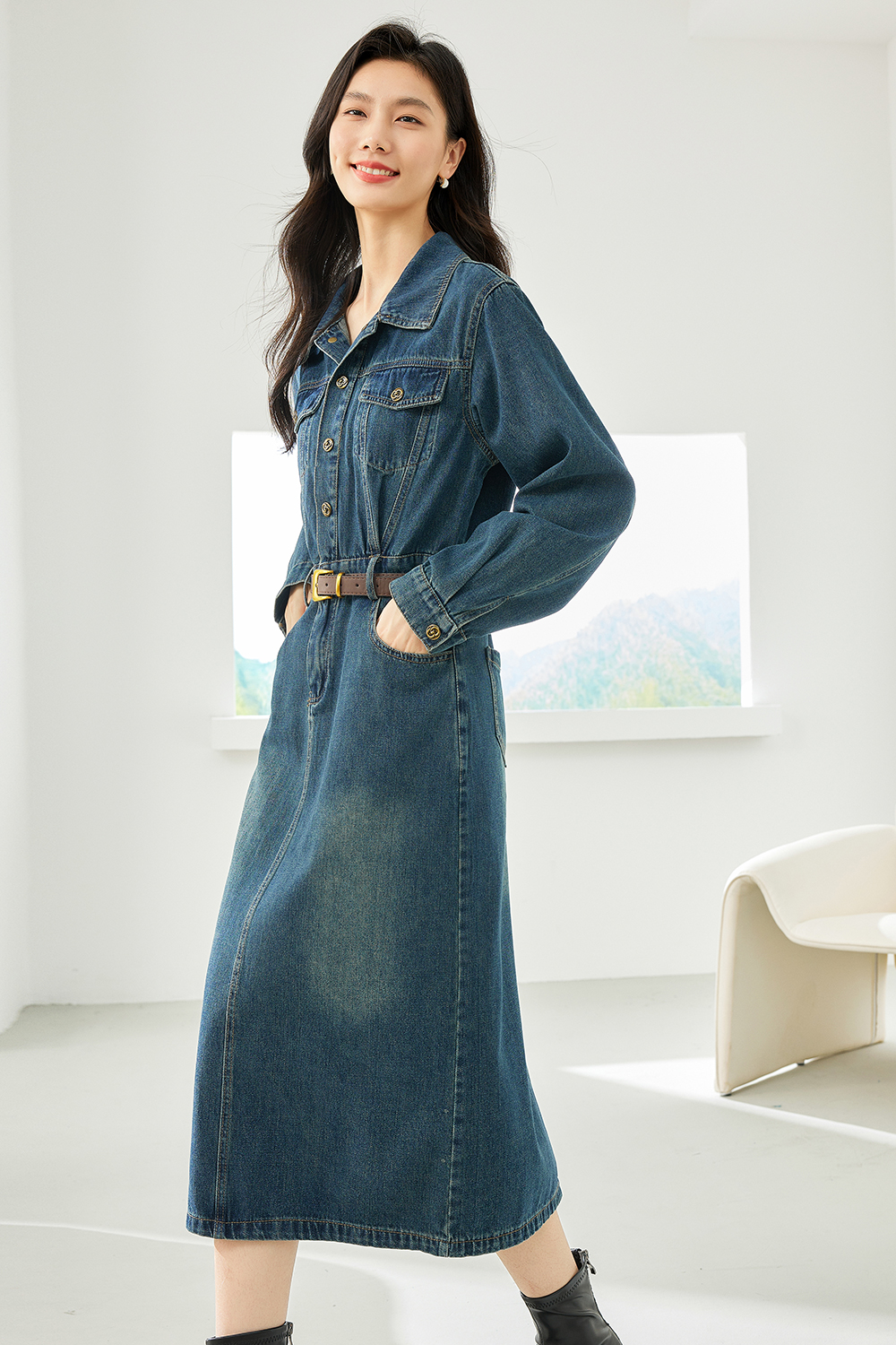 Hong Kong-Style Denim Dress-VIMLYSTORE