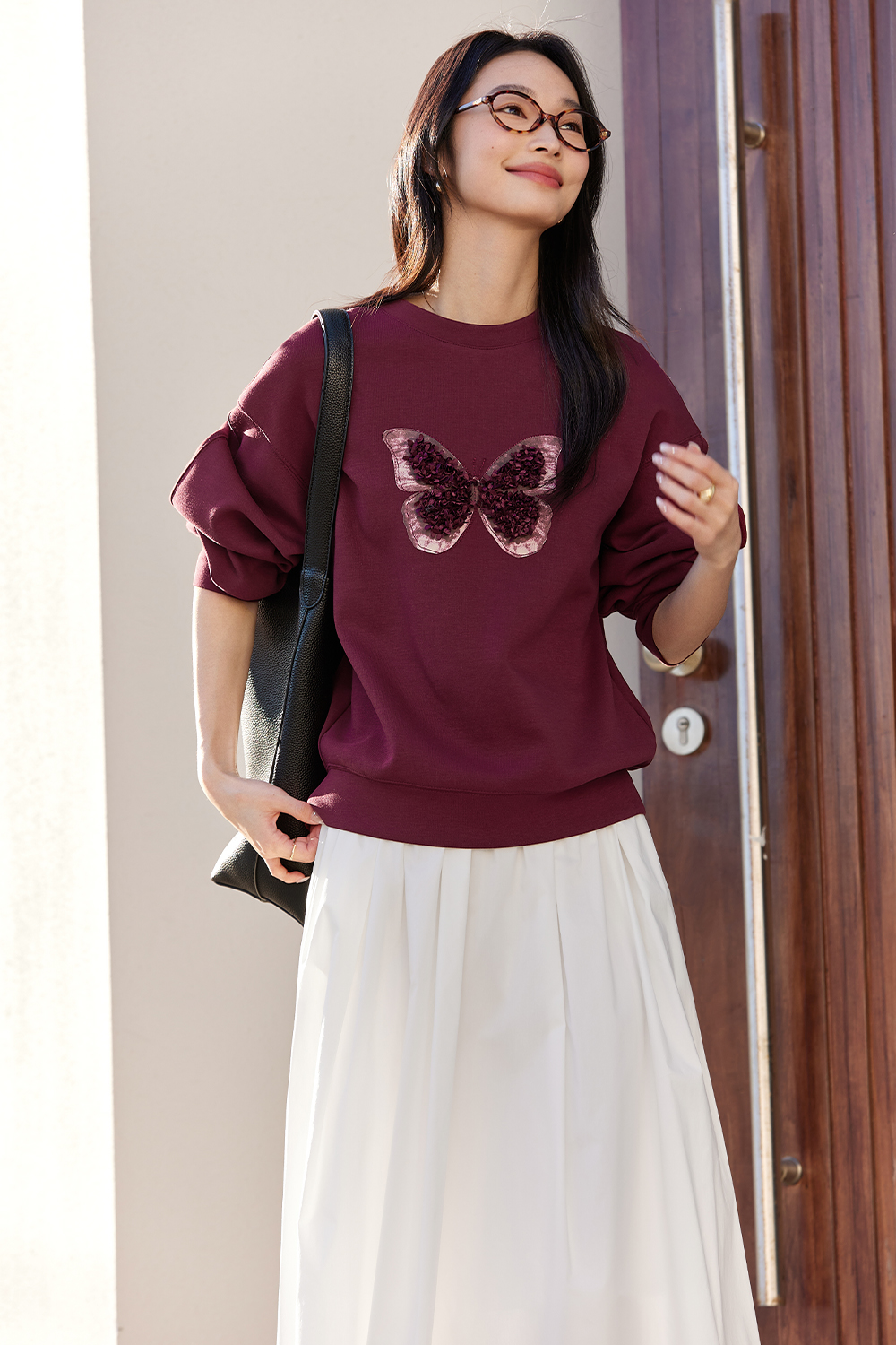Butterfly Embellished Sweatshirt-VIMLYSTORE