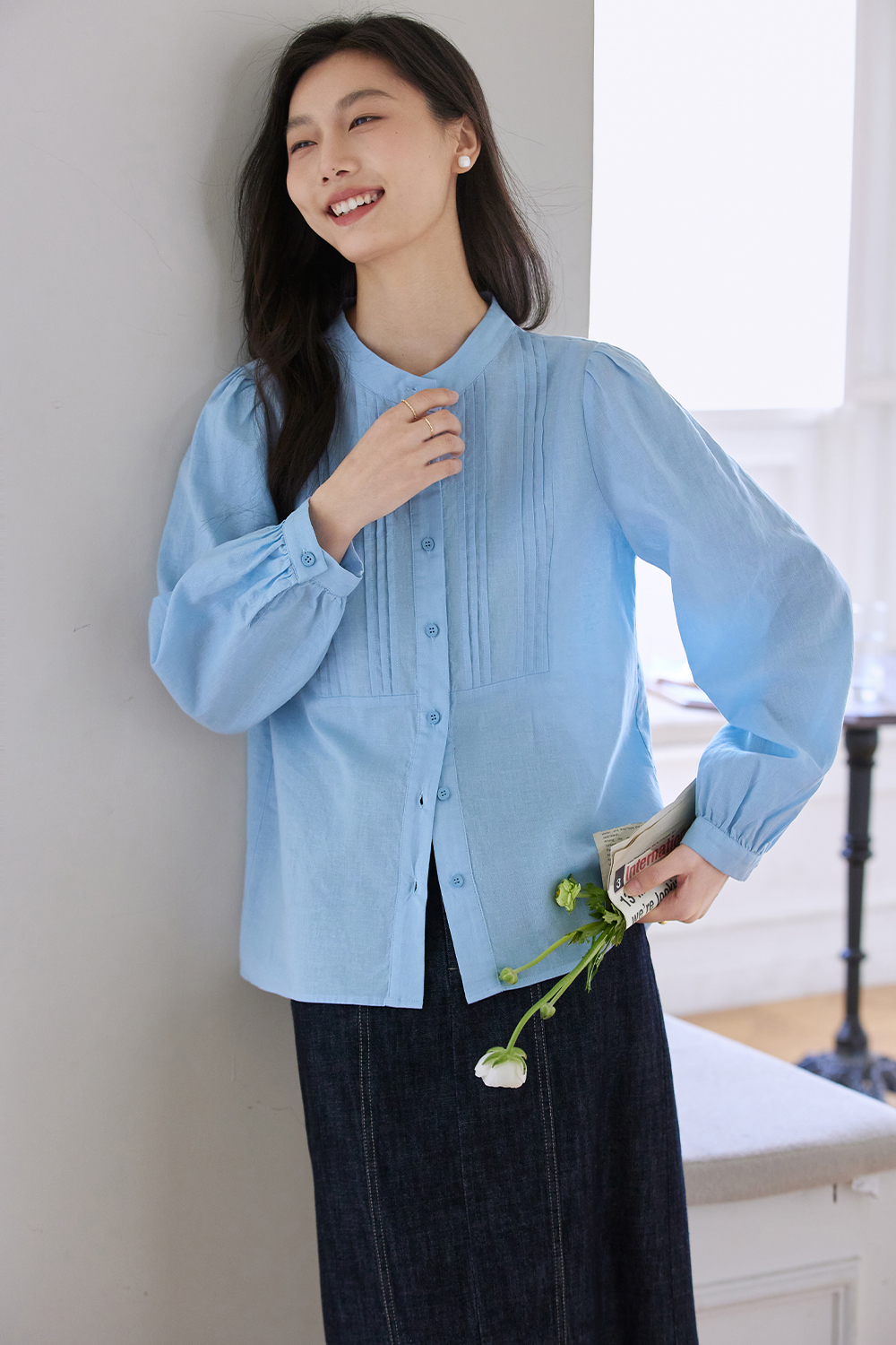 Round Neck Pleated Shirt