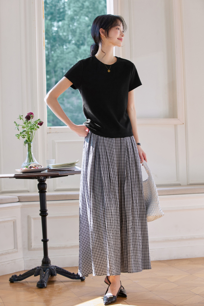 Simple Commuting Gingham Skirt