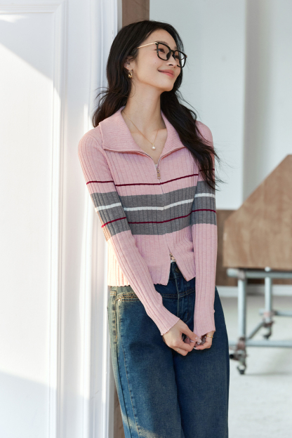 Retro Color-Blocked Striped Sweater