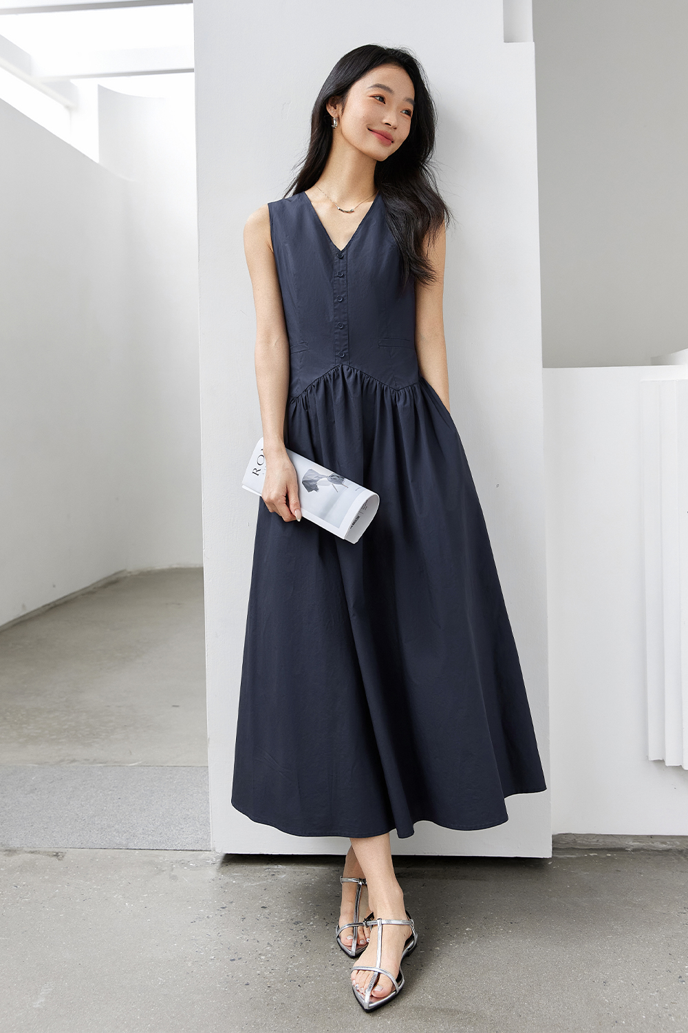 Solid Loose Cotton Dress-VIMLYSTORE