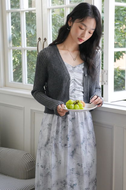 Knitted Cardigan And Floral Long Skirt Combination