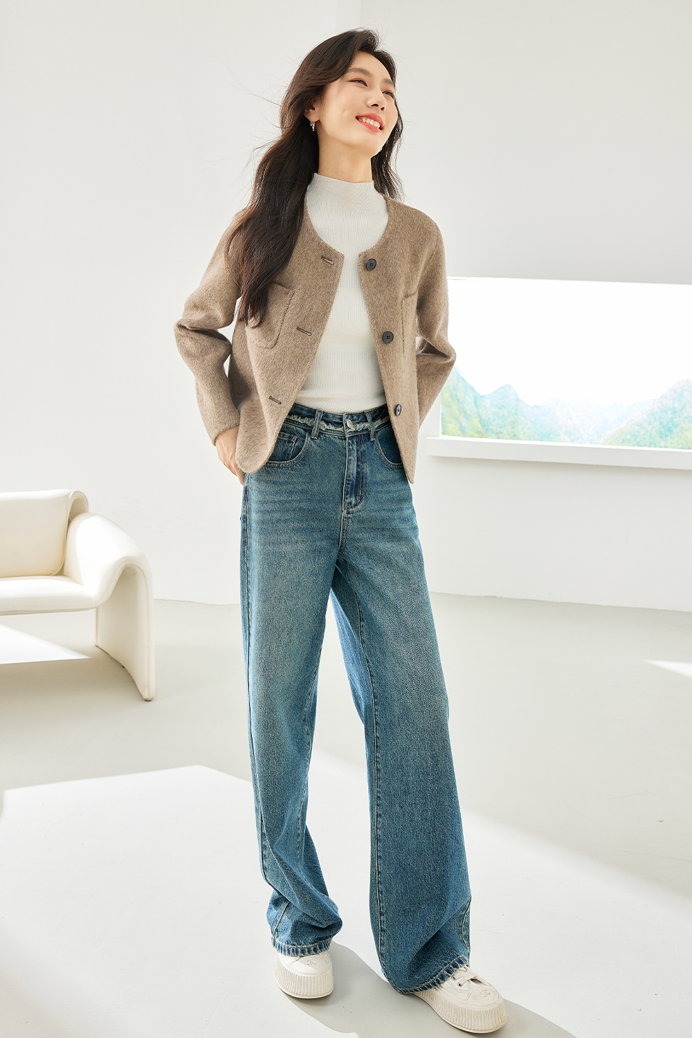 Short Solid Color Wool Coat-VIMLYSTORE