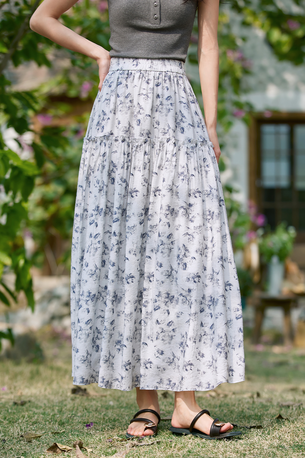 Fresh Tencel Printed Skirt-VIMLYSTORE