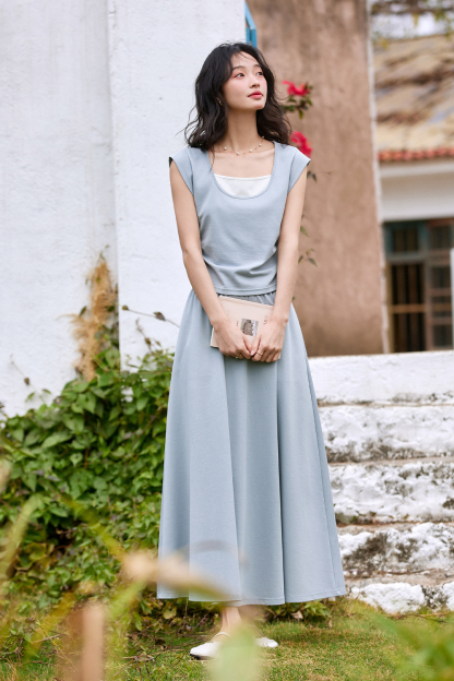 Fresh Style Light Blue Long Skirt Suit