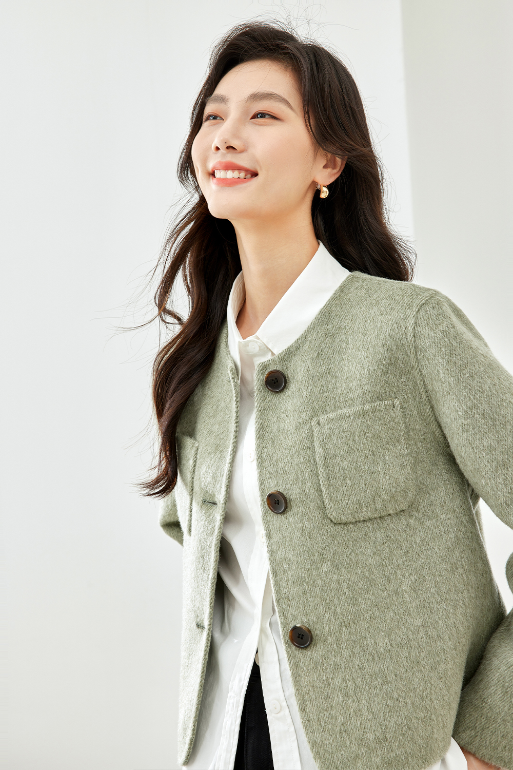 Short Solid Color Wool Coat-VIMLYSTORE