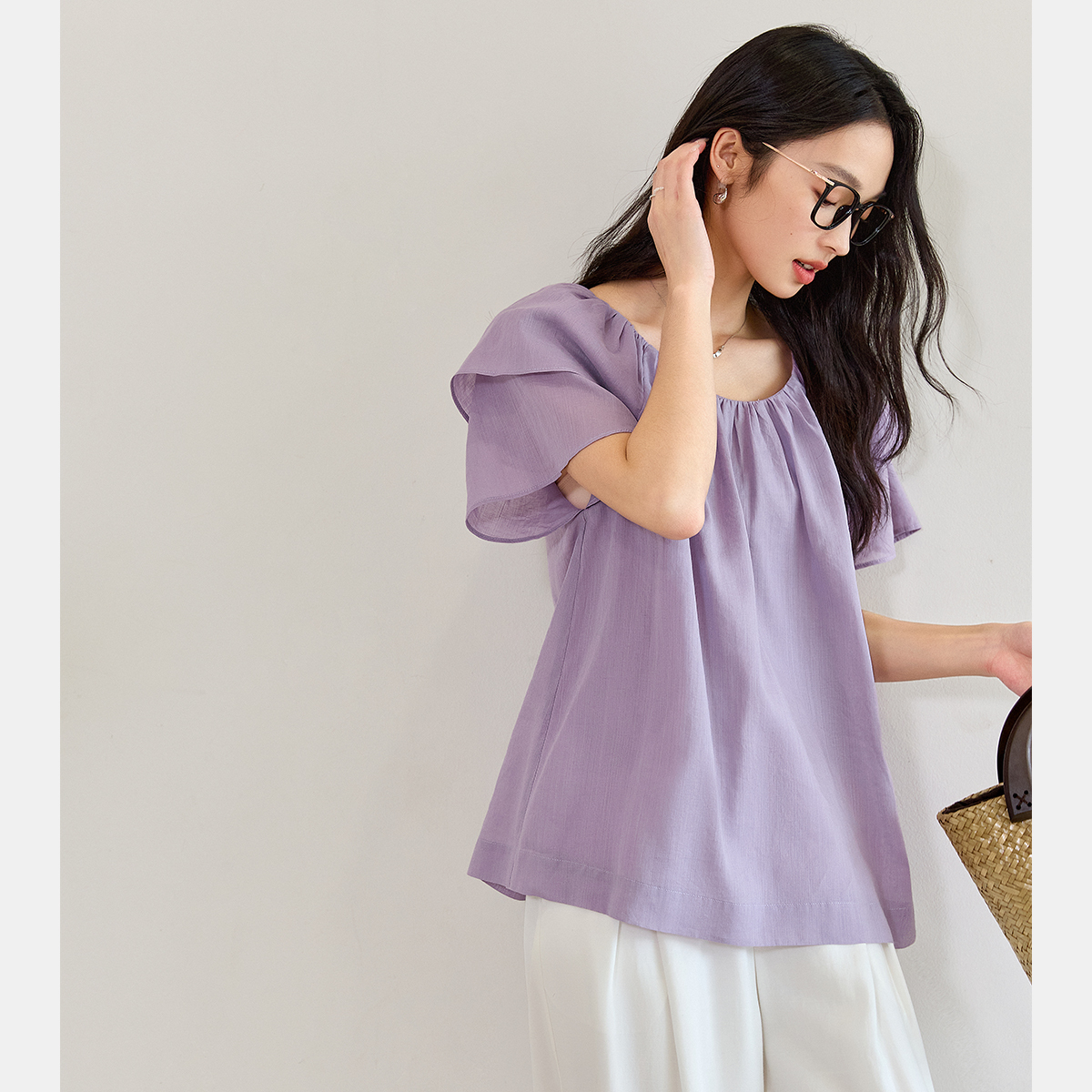Solid Color Cotton And Linen Short-Sleeved Shirt