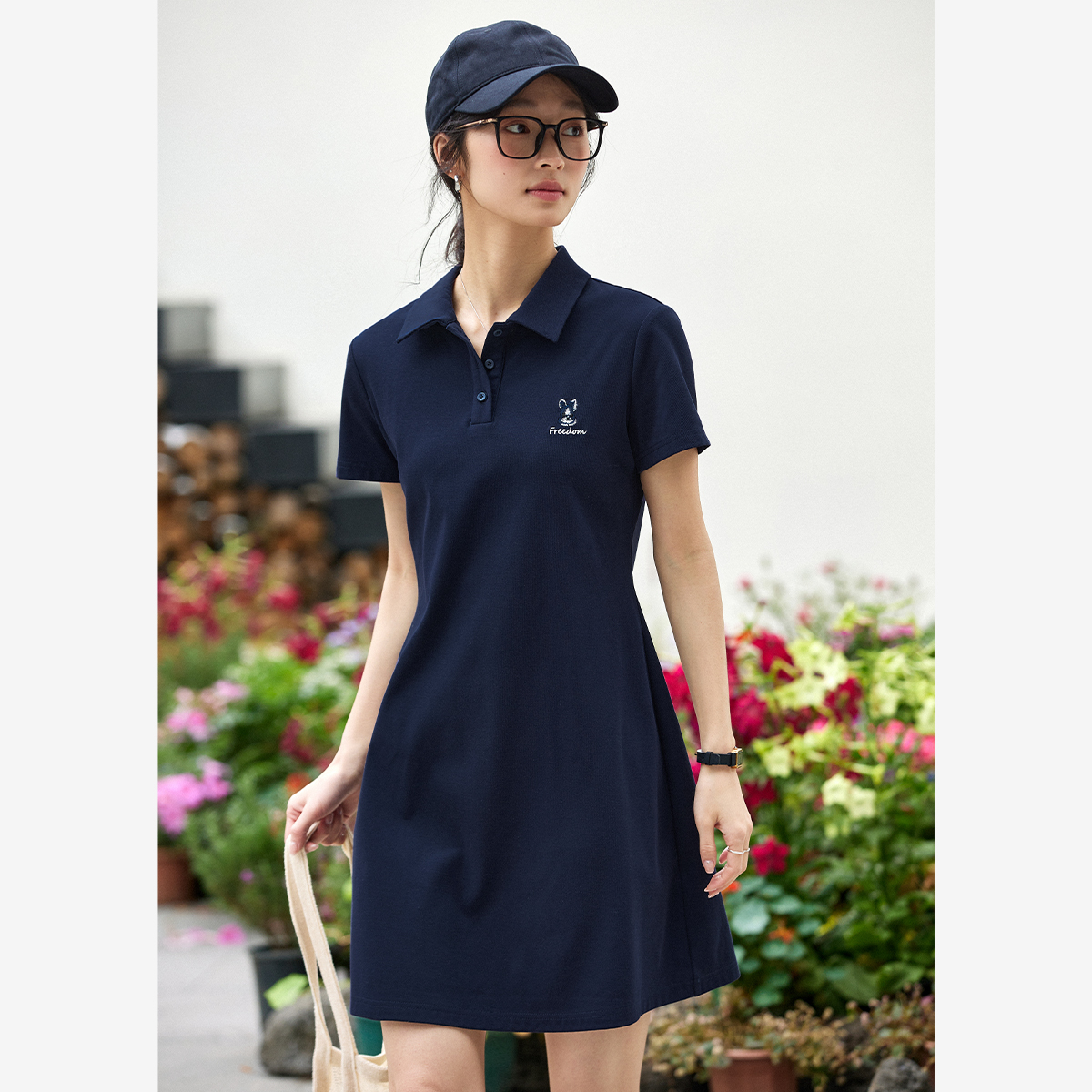Polo Neck Rabbit Embroidered Dress