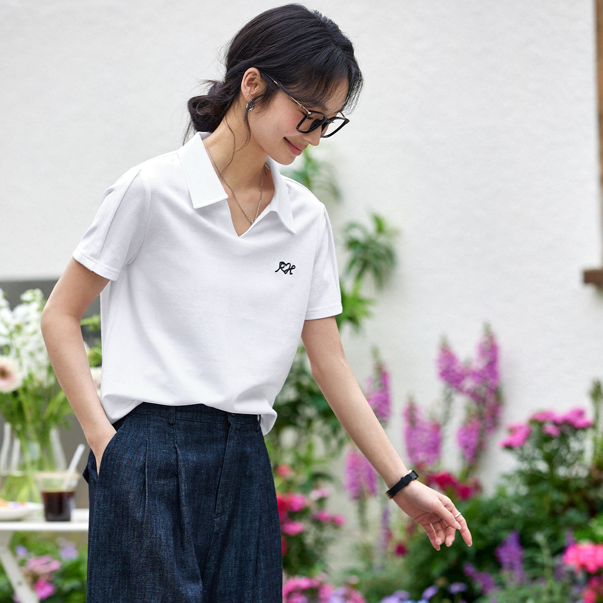 Lapel Cotton T-Shirt