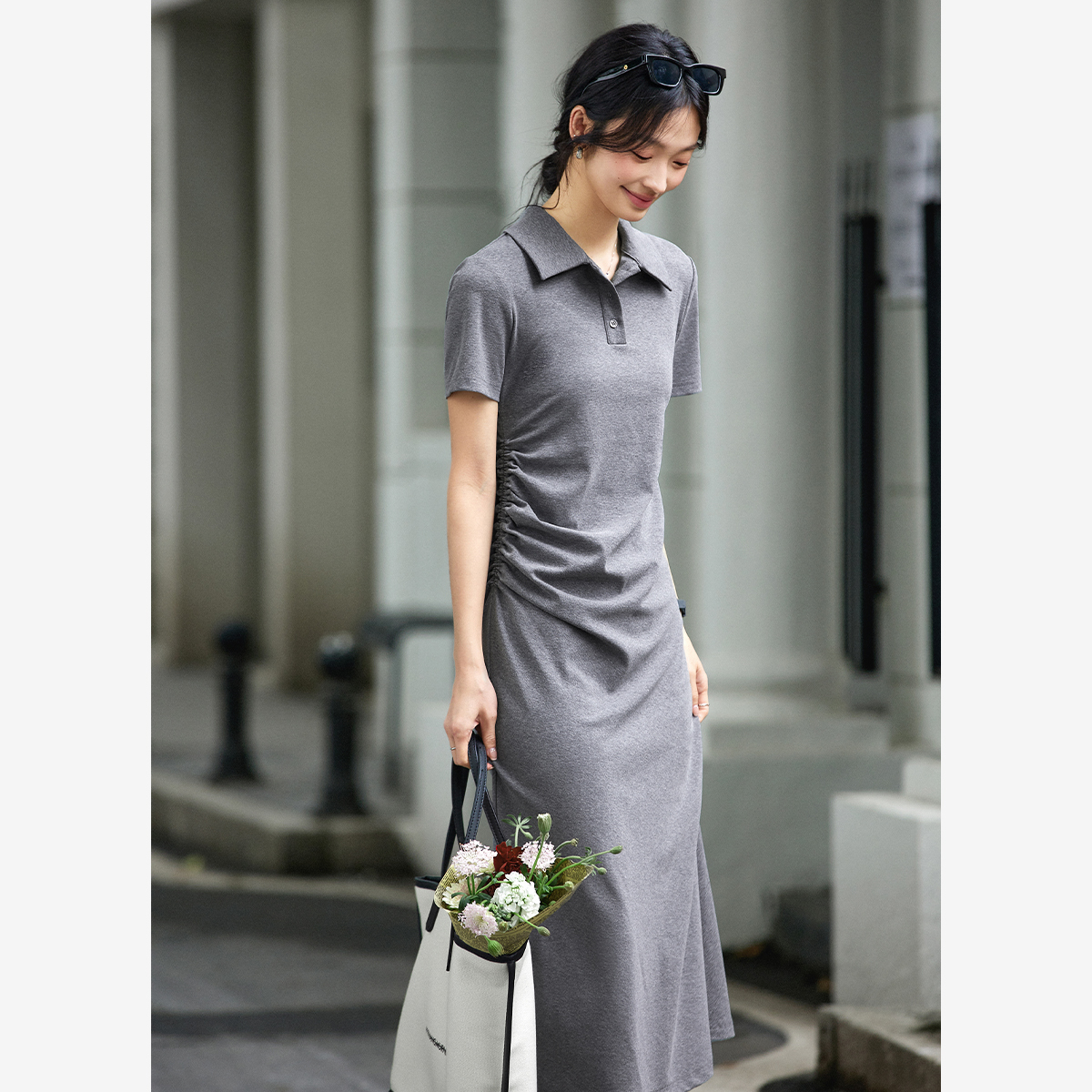 Lapel Knitted Straight Dress