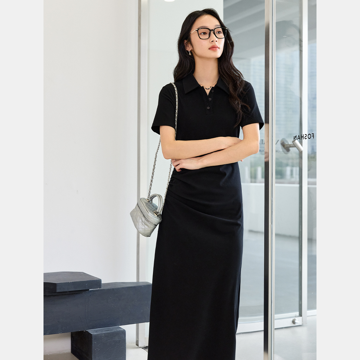 Lapel Knitted Straight Dress
