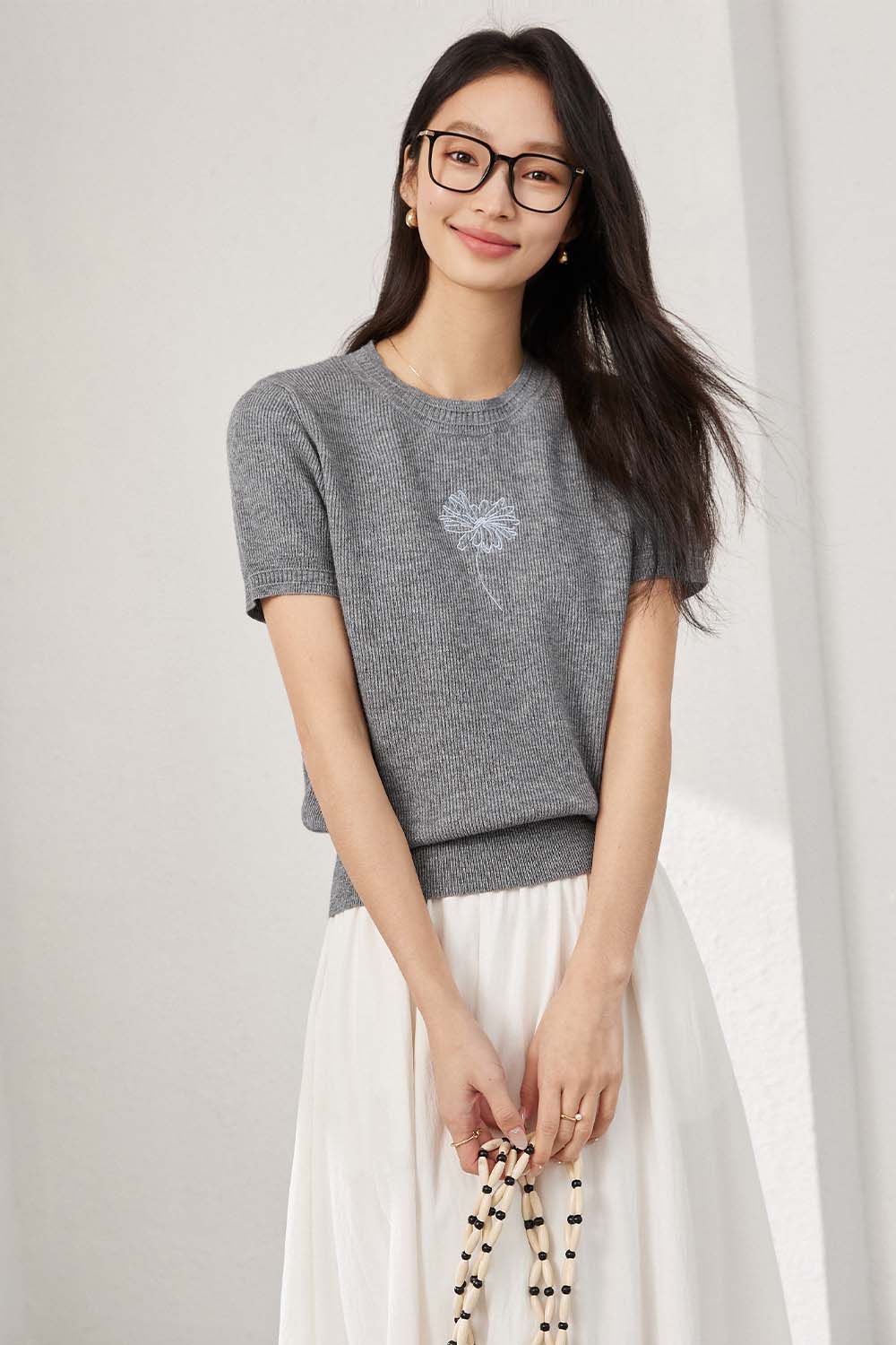 Flower Embroidered Loose Sweater-VIMLYSTORE