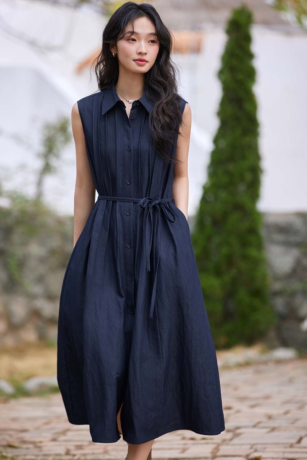 Solid Color Sleeveless A-Line Dress
