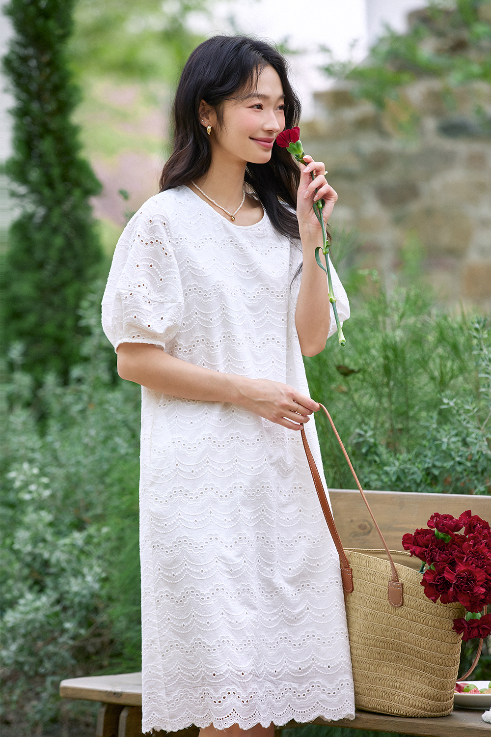 Wave Embroidered Hollow Dress