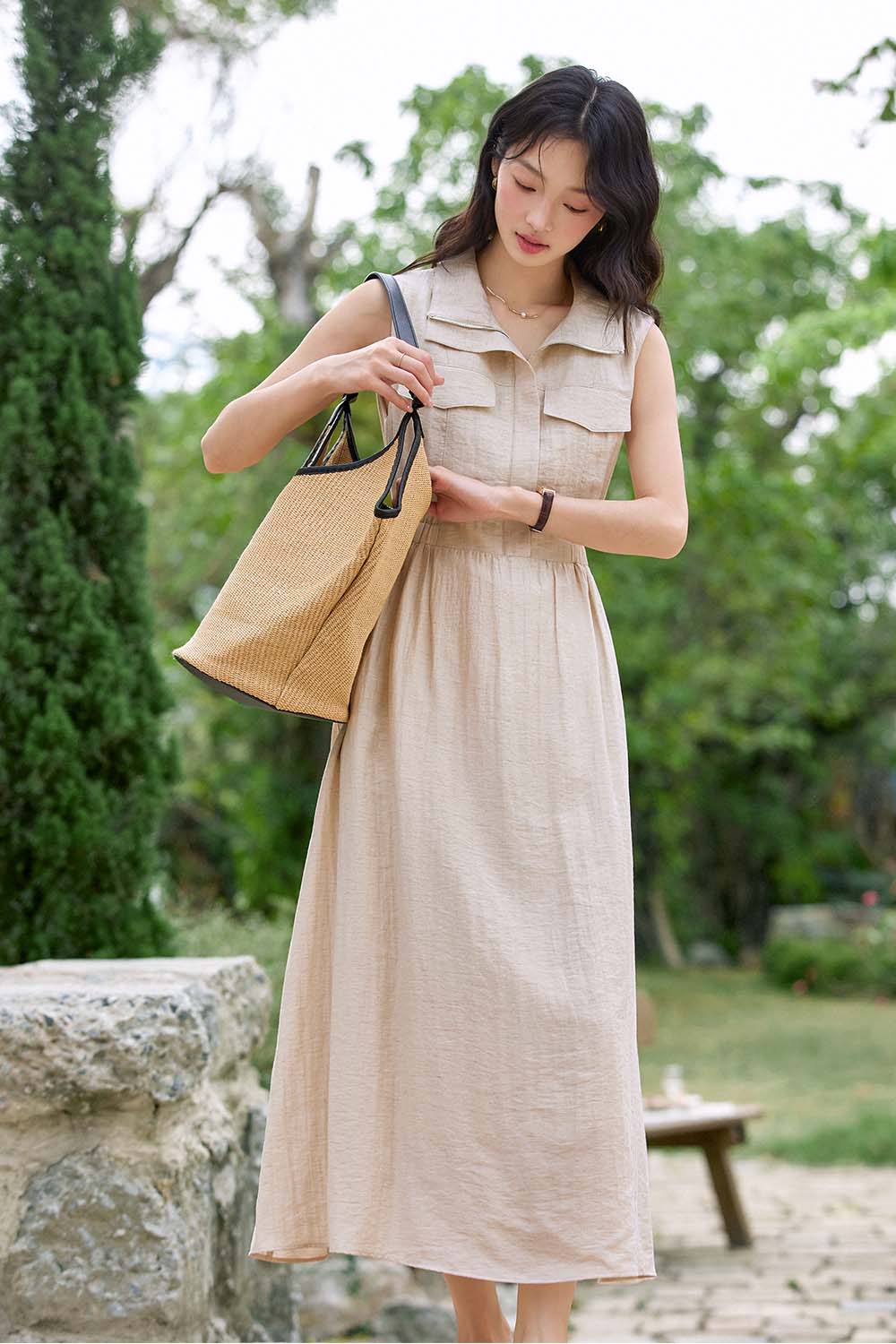 Lapel Shirt A-Line Dress-VIMLYSTORE