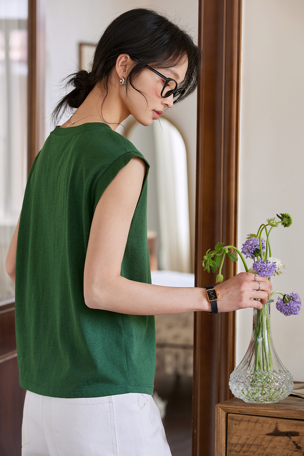 Snowflake Texture V-Neck Straight T-Shirt-VIMLYSTORE