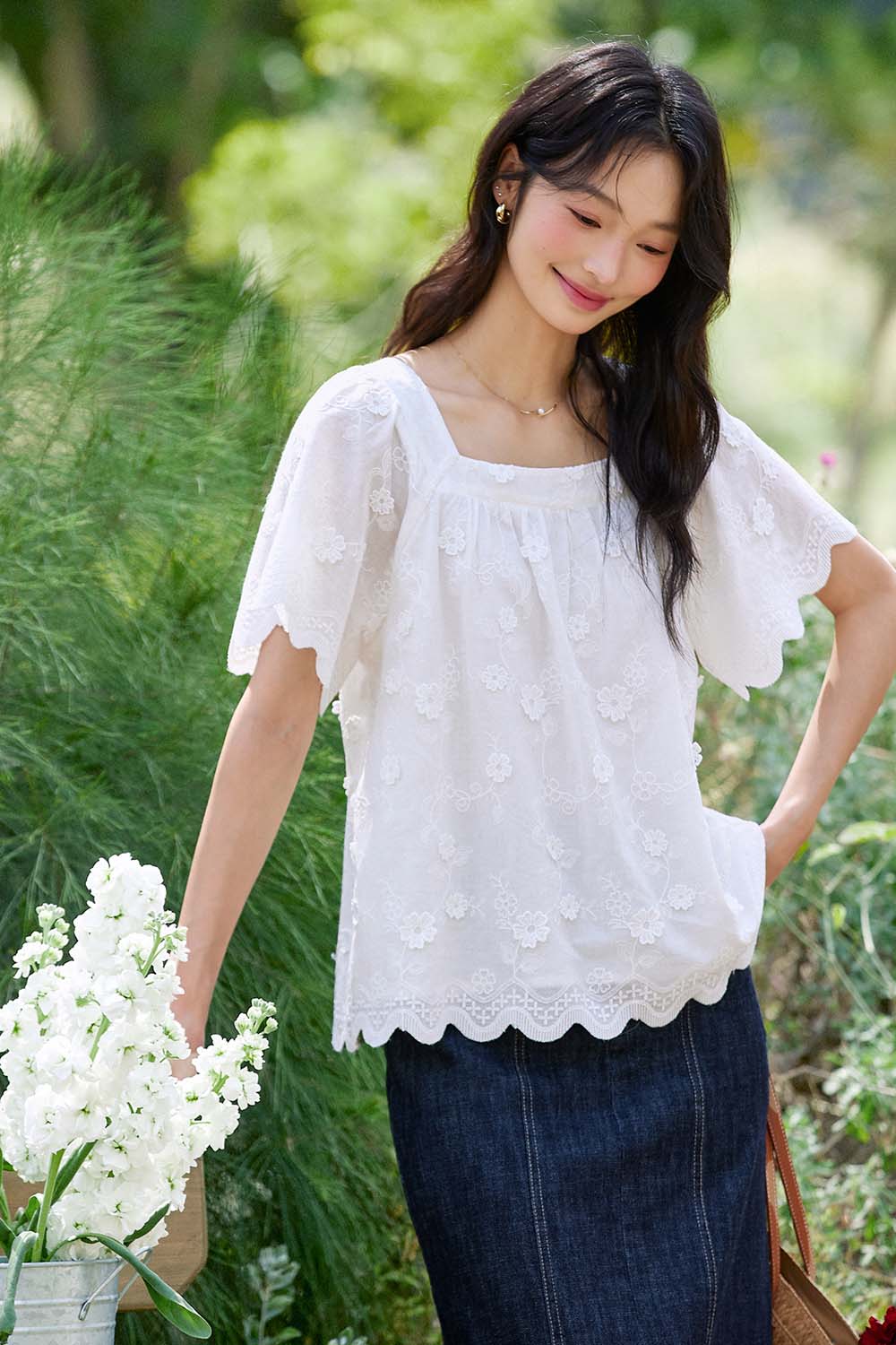 100% Cotton 3D Flower Shirt-VIMLYSTORE