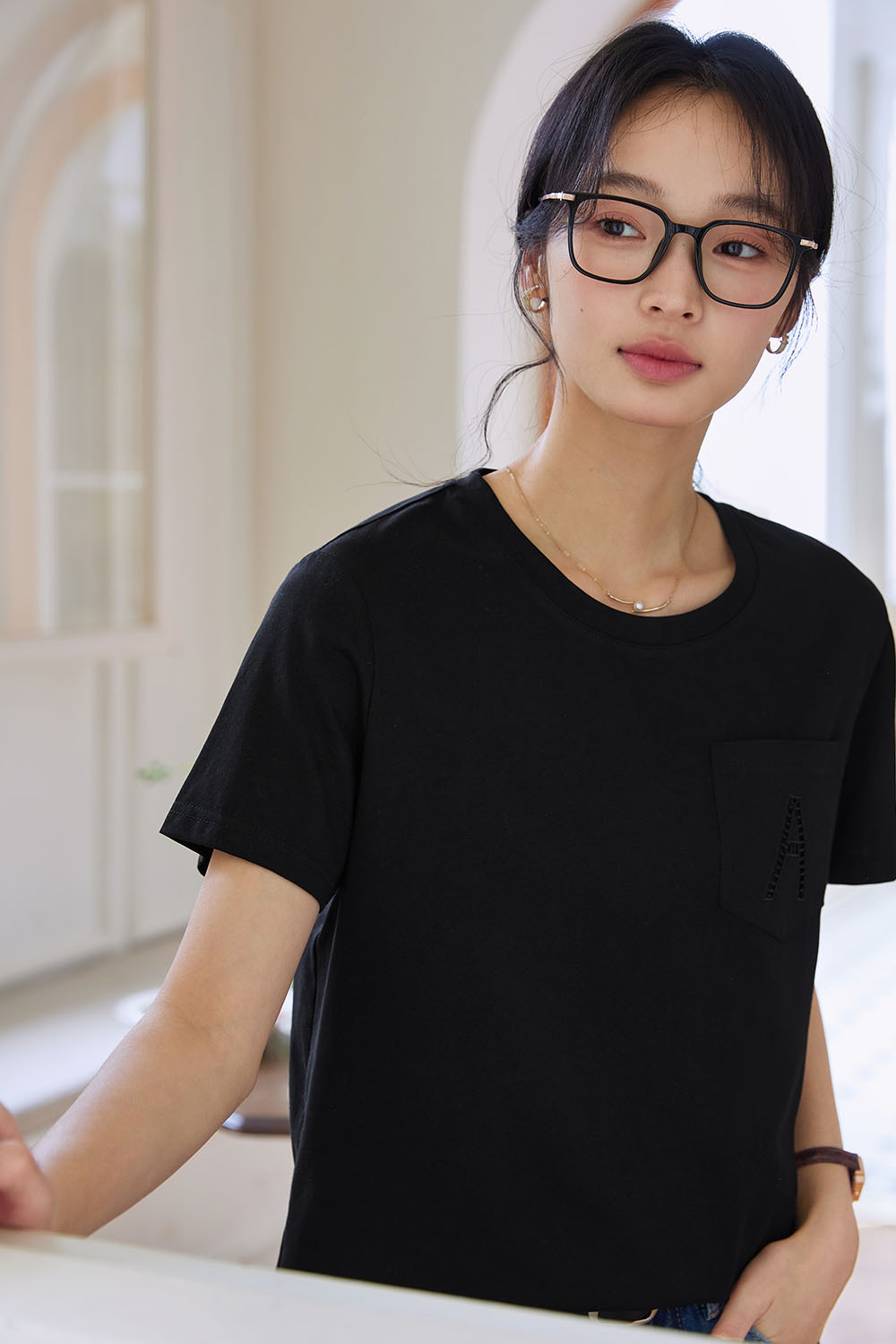 Hollow A Letter Embroidered T-Shirt