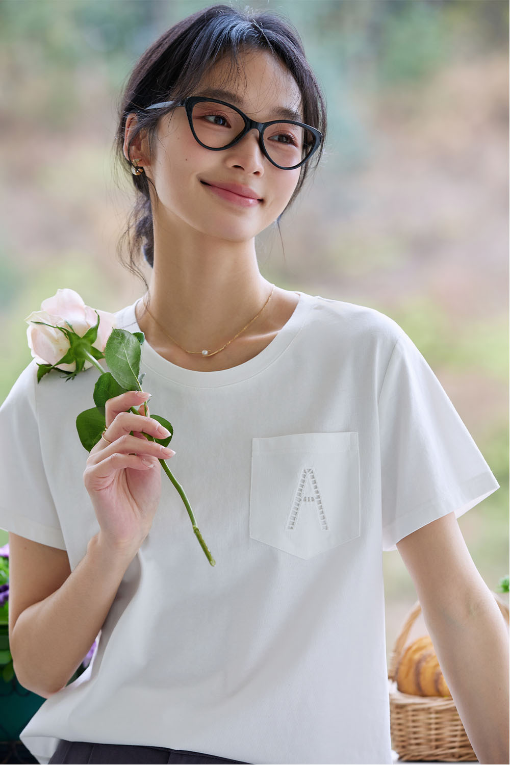 Hollow A Letter Embroidered T-Shirt