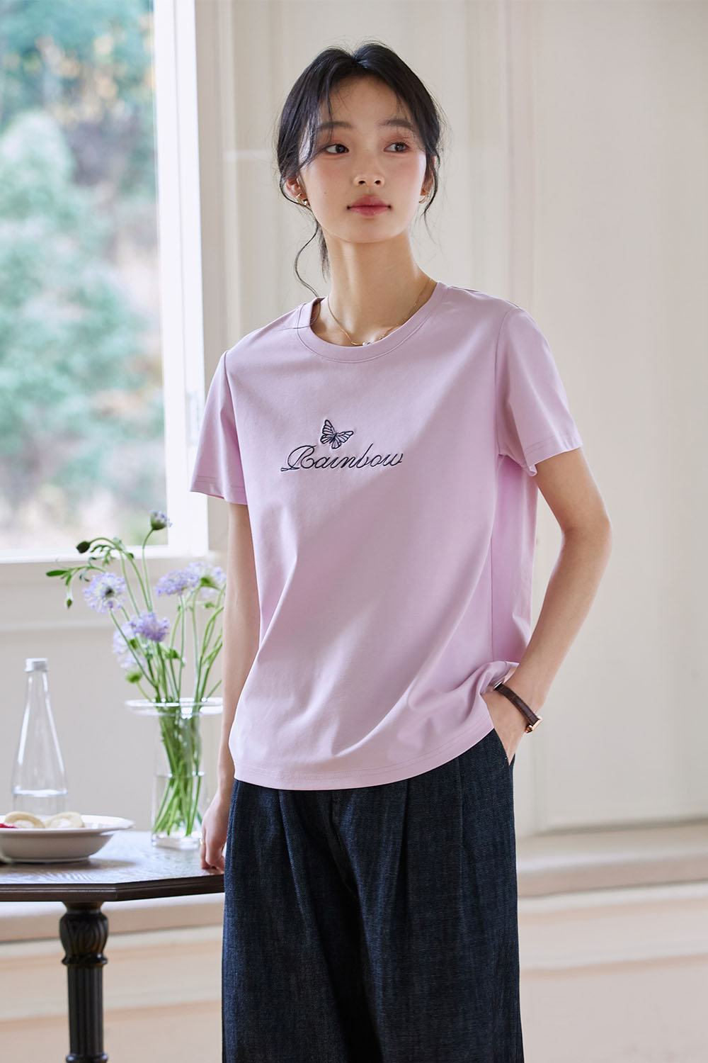 Exquisite Butterfly Embroidered T-Shirt-VIMLYSTORE