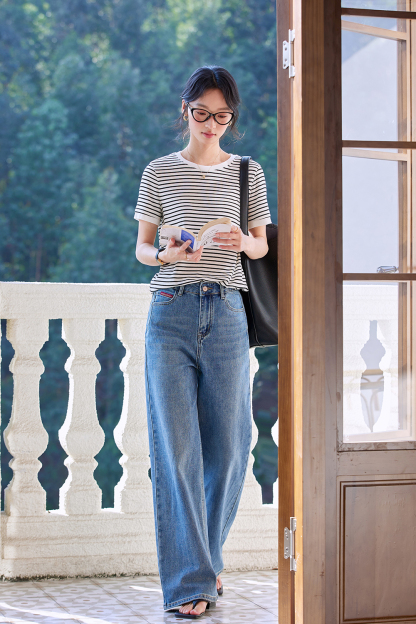 Lycocell Black And White Striped T-Shirt