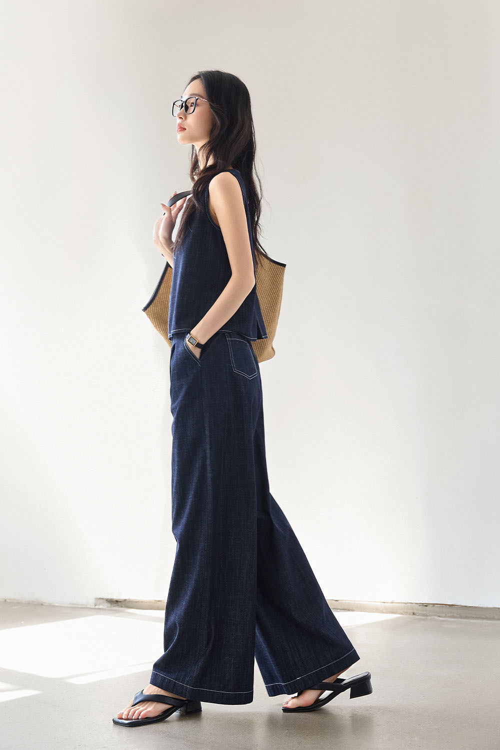 Minimalist Straight Denim Suit