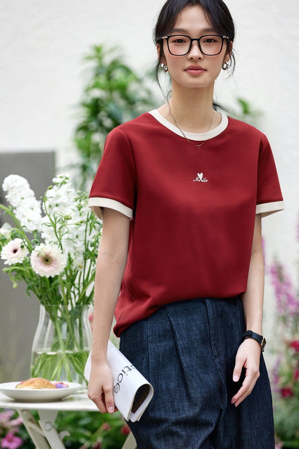 Cotton Blend Straight T-Shirt