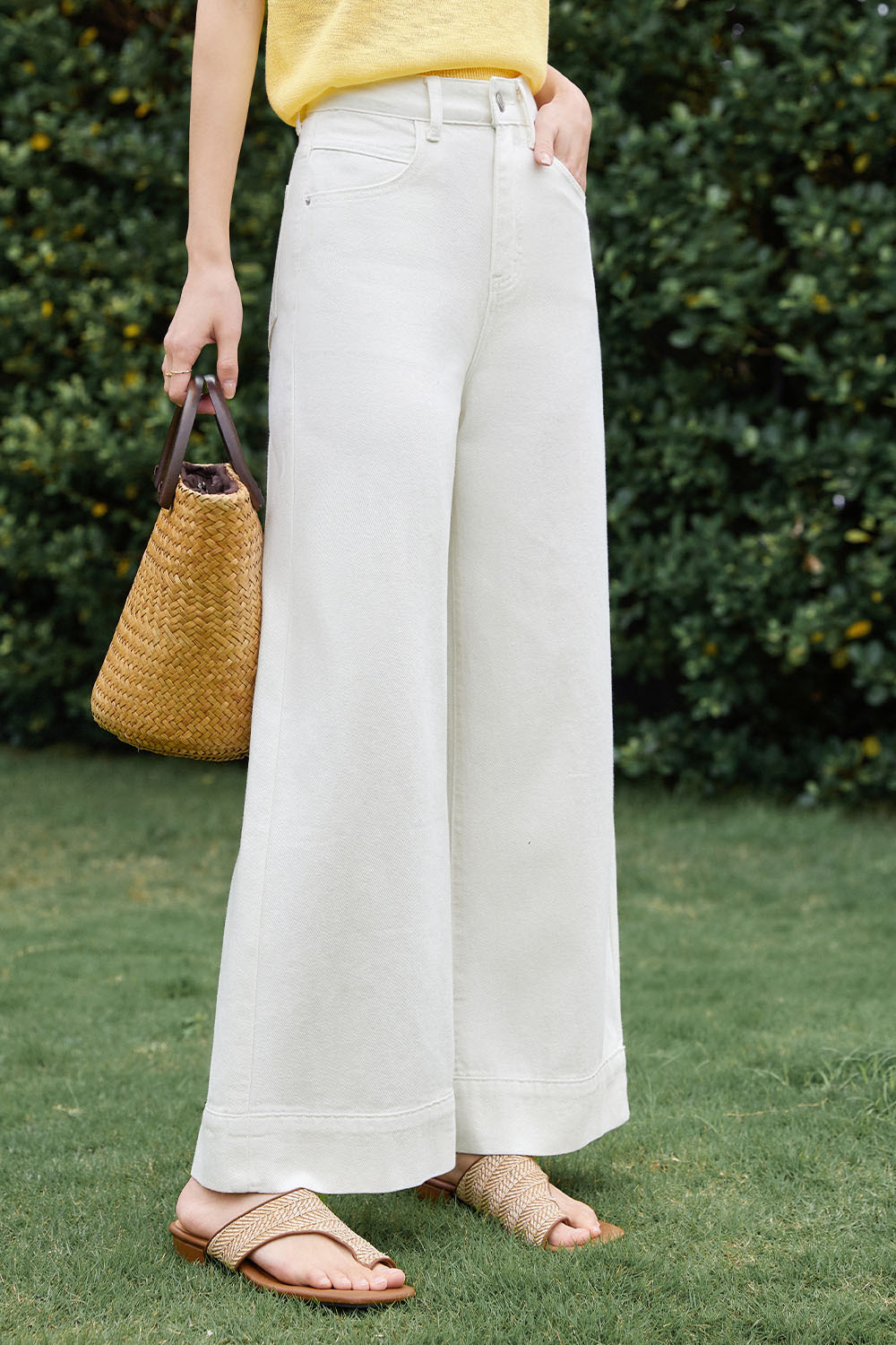 100% Cotton Denim Wide-Leg Pants