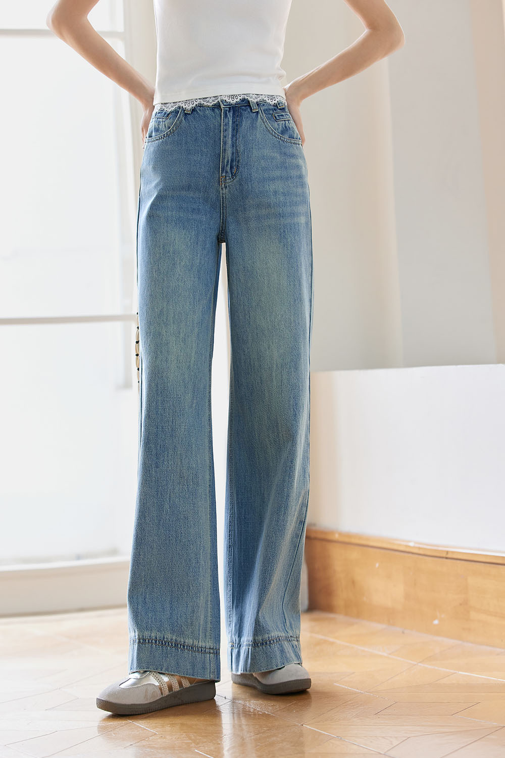 Cotton Loose Denim Wide-Leg Pants