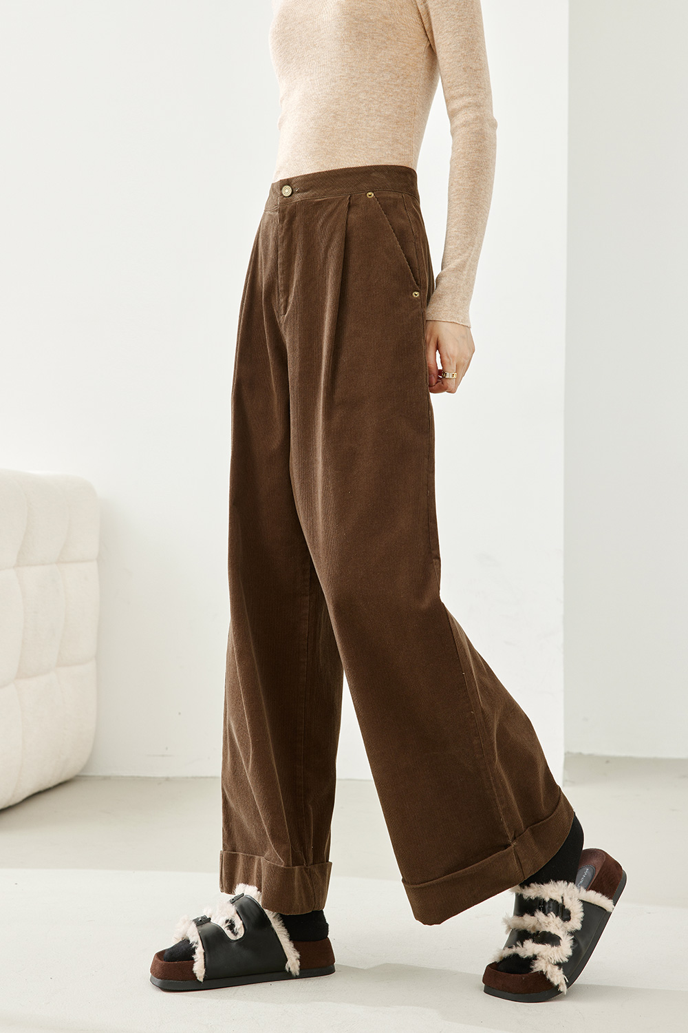 Corduroy wide-leg pants-VIMLYSTORE