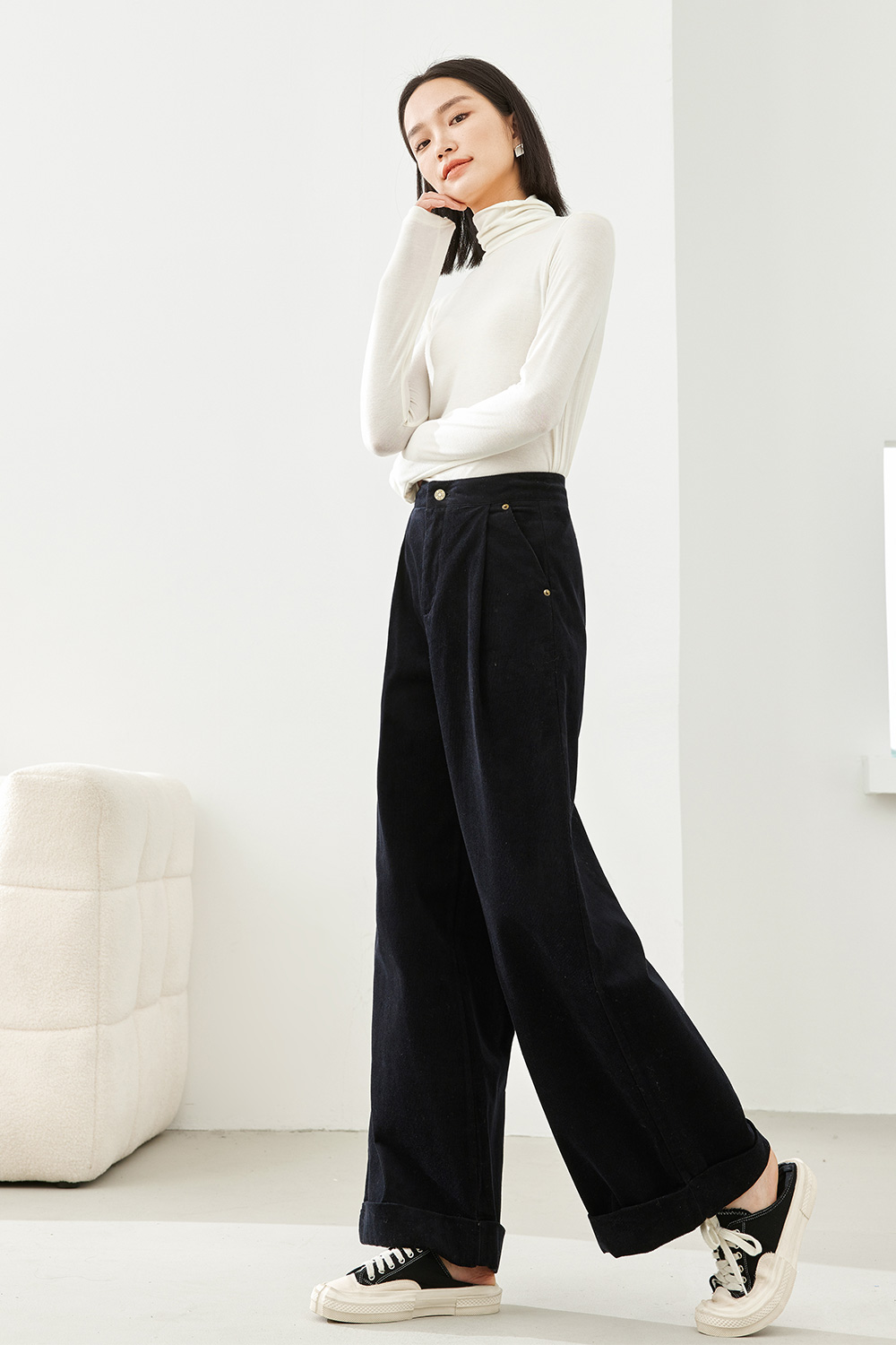 Corduroy wide-leg pants-VIMLYSTORE