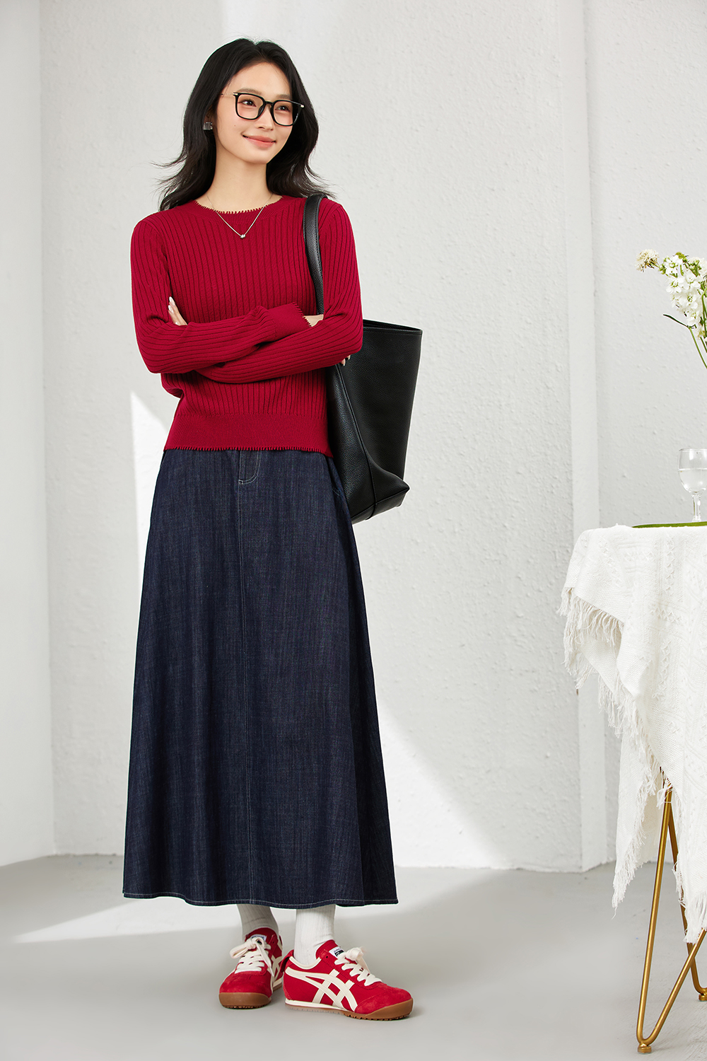 Ribbed Wool Blend Loose Round Neck Knitted Top-VIMLYSTORE