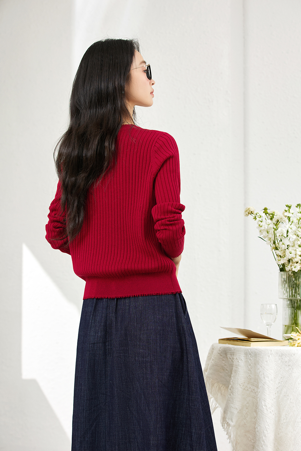 Ribbed Wool Blend Loose Round Neck Knitted Top-VIMLYSTORE