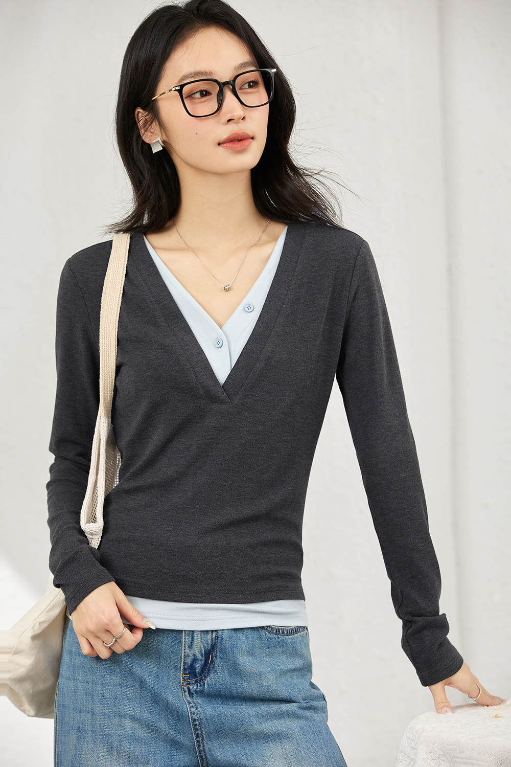 False Two-piece Designer Slim-fit Layering Long Sleeve T-shirt-VIMLYSTORE