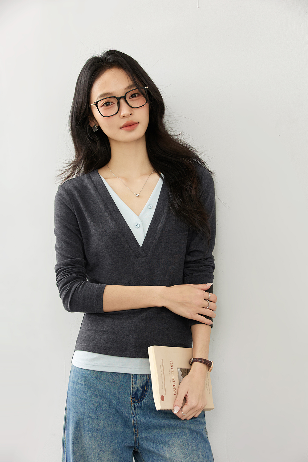 False Two-piece Designer Slim-fit Layering Long Sleeve T-shirt-VIMLYSTORE