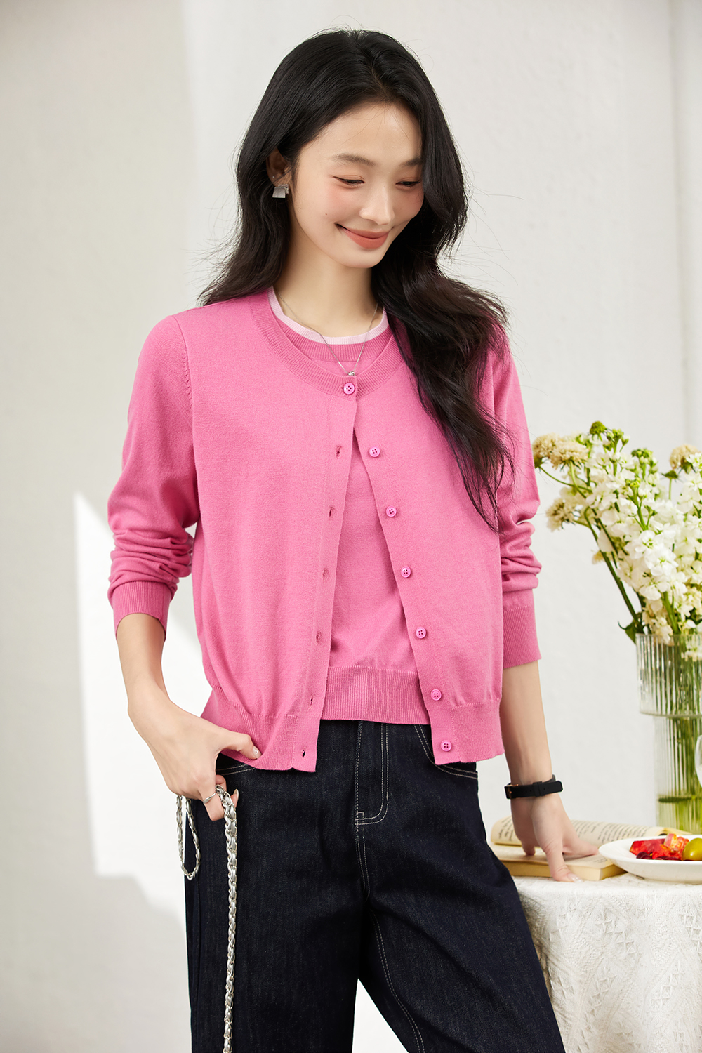 Faux Two-Layer Knit Cardigan Coat-VIMLYSTORE