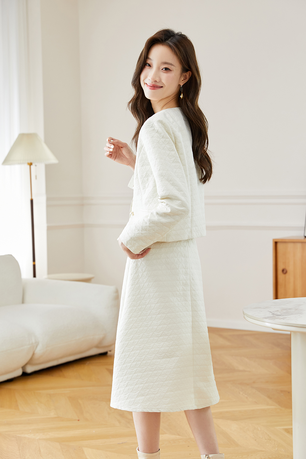 Round Neck A-Line Skirt Suit