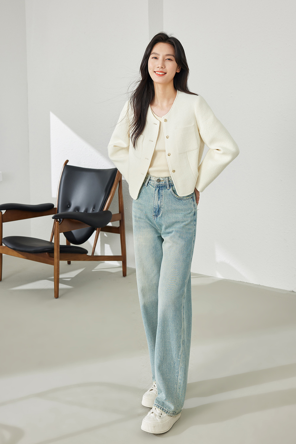 Round Neck Office Short Jacket