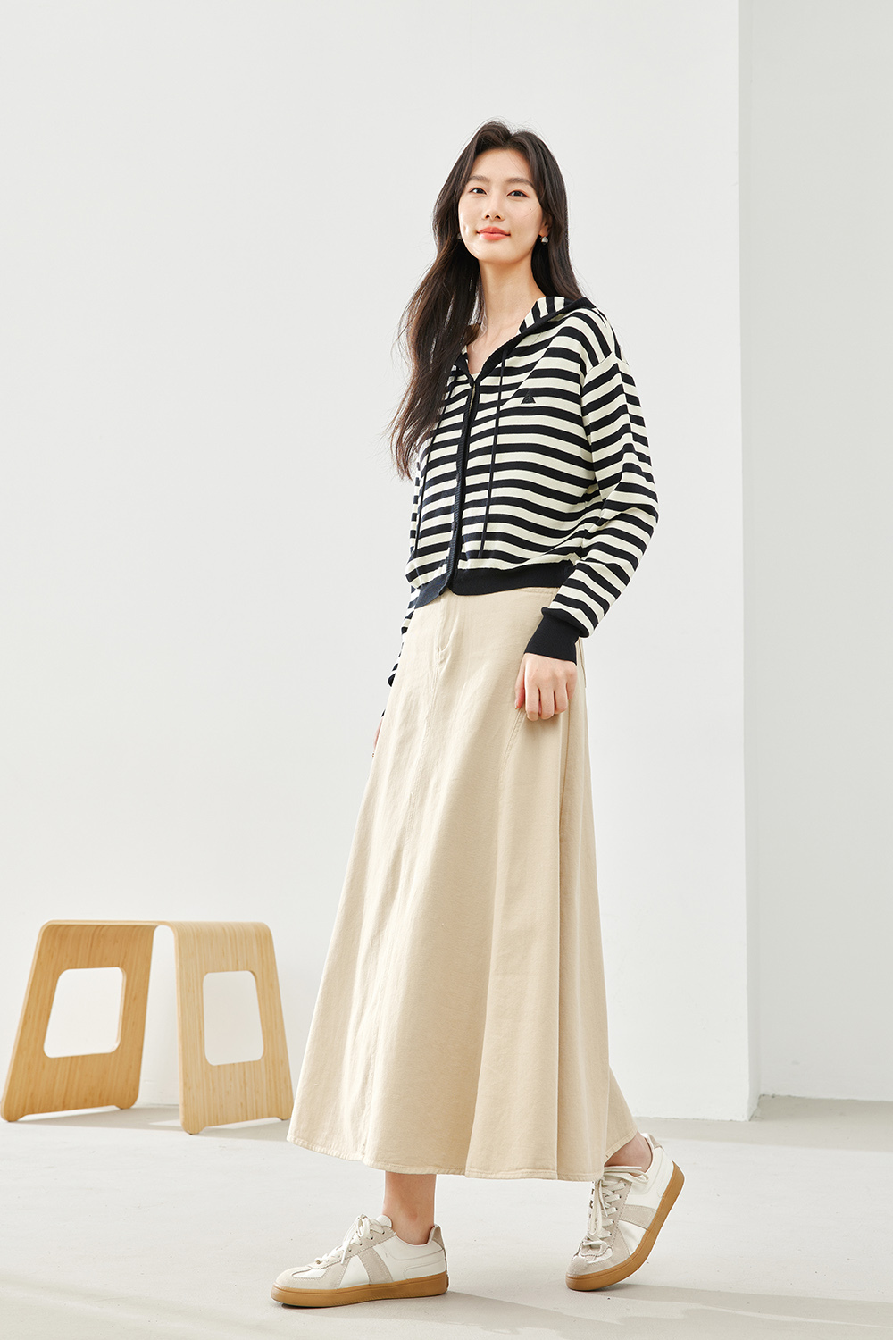 Hooded Striped Knit Cardigan