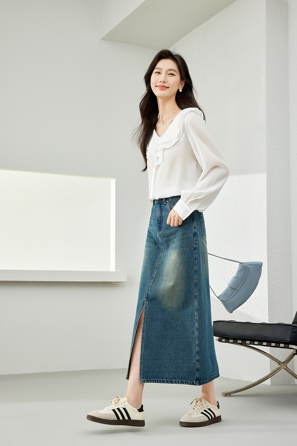 Ruffle Collar Solid Color Chiffon Shirt-VIMLYSTORE