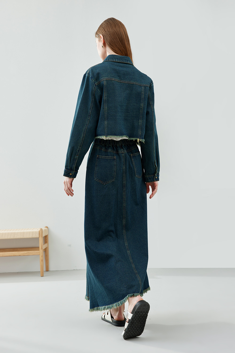 retro fashion denim suit skirt